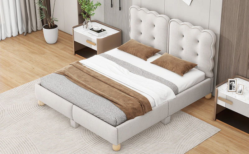 Queen Size Upholstered Platform Bed with Support Legs,Beige