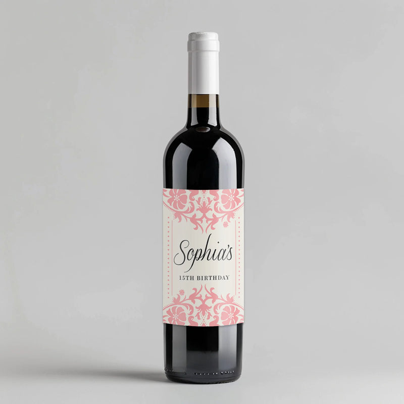 Ornate Pink Patterns Wine Label