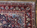 Navy Blue Persian Rug 9x12, Antique Persian Carpet, Kork Wool, 200 KPSI, Persian Kashan Rug