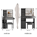 29.2' Small Size Left Drawer Desktop Vanity Table + Cushioned Stool, 2 AC+2 USB Power Station, Hair dryer bracket, Extra Large Touch Control Sliding LED Mirror, Tri-color Switching, Brightness Adjust