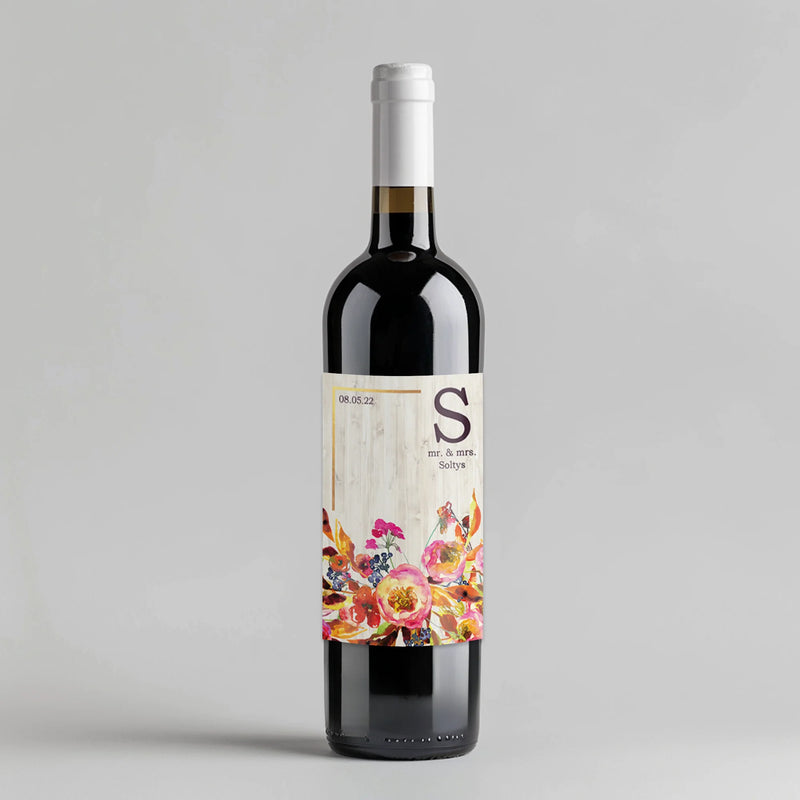 Orange Floral Wine Label