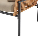 Beige and Light Wood-Tone Rope Iron Lounge Chair with Cushions for Natural and Modern Spaces