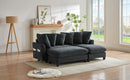 Black Upholstered 83' L-shaped Sectional Sofa with Storage, Movable Ottoman, and Six Throw Pillows