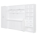 Full Size Murphy Bed Wall Bed with Closet , Drawers and Shelves, White