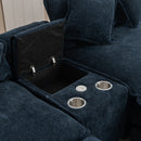 Contemporary Chenille Upholstered Sectional Sofa with Ottomans, USB Ports, Cup Holders & Storage, Blue