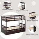Twin Over Twin Bunk Bed With Trundle In Espresso Solid Wood