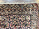 Persian Turkoman Rug 4x6, Wool Hand Knotted Antique Bokhara Carpet, Red Pink, Handmade Tribal Oriental Rug 4 x 6 ft