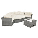 Patio Furniture Set Outdoor Daybed Rattan Sectional with Cushions and Center Table, Beige, Iron & Rattan, Multiple Sizes