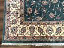 Indo Persian Rug 8x10, Green and Beige Oriental Carpet, Traditional Wool Area Rug, Floral Allover Pattern