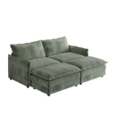 Corduroy fabric 2-seater comfortable cloud sofa with 2 movable footrests for living room, oversized deep-seat recliner, upholstered large-size deep-seat sofa with 2 cushions