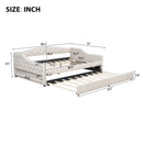 Elegant Upholstered Full XL Size Daybed with LED Belt and Trundle, Beige Linen Finish