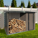Outdoor Metal Firewood Rack and Storage Shed, Brown and Black,Two-in-one function