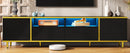 U-Can 70.9'' Modern TV Stand for TVs up to 80 Inches, Entertainment Center with 2 Shelves and  LED Lights, TV Storage Cabinet with 2 Drawers, 2 Cabinets and Metal Legs for Living room