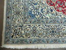 Square Persian Nain Rug 6'3" x 6' 8", Hand-Knotted, Wool with Silk Accents, Ivory Red Blue