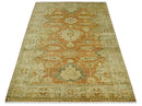 5.8x8.4 Hand Knotted Rust and Beige Traditional Oushak Wool Area Rug
