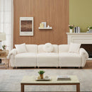 beige teddy-wool fabric with 3 pillows, three-seat sofa can be placed in living room and other scenes