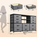 12 Drawer Long Dresser With LED Lights And Built In Power Outlet For Bedroom Storage
