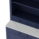 [Assembly Video Provided] TOPMAX Modern 83.7inch High Kitchen Pantry, Freestanding Tall Kitchen Hutch with Faux Marble Top,Cupboard Cabinet with 5 Storage Drawers and Adjustable Shelf, Set of 2, Blue