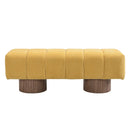 Upholstered Dining Bench, No-Assembly Entryway Bench Ottoman, Yellow Chenille Fabric, 50' Length