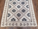 Semi Antique South American Blanket 4x8, Wool Hand-Woven Flatweave Kilim Rug, Handmade Antique Vintage Runner, Ivory & Blue, Diamond Panel