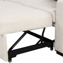 Beige Chenille Sectional Sofa Convertible Pull-out Bed with Storage Ottoman & USB Ports, 109.1'