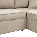 Modern L-Shape 3 Seat Reversible Sectional Couch with Pull Out Sleeper, Storage Chaise & 2 Stools, Cream, Linen Chenille