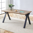 63'x35.4' Wood-Textured MDF Dining Table with Black A-Frame Legs.Density Board Sticker,Iron Pipe Spraying,Suitable for various occasions such as living rooms, kitchens, terraces, etc.