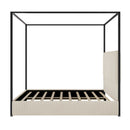Modern Luxury Metal Canopy Bed with Tall Corduroy Upholstered Headboard, No Box Spring Needed, Queen, White