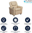 Beige Kids Recliner With Cup Holder For Cozy Seating