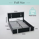 Upholstered Platform Bed Frame With Adjustable LED Headboard, USB C-Charging, Hydraulic Lift