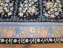 Chinese Needlepoint Rug 8 x 11.4, Hand-Woven Area Carpet, Flatweave Rug, Black Blue Light Violet Floral Garden European Design Wool Aubusson