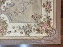 Aubusson Needlepoint Rug 9x12, VIntage Handmade Wool Beige Floral European Elegant Rug 9 x 12, Floral Roses