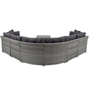 Elegant Patio Furniture Set Outdoor Daybed Rattan Sectional with Cushions and Center Table, Grey, Iron + Rattan
