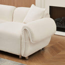 beige teddy-wool fabric with 3 pillows, three-seat sofa can be placed in living room and other scenes
