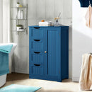Navy Blue Wooden Bathroom Floor Cabinet With 4 Drawers And Cupboard
