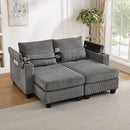 Convertible Chaise Lounge 63' Loveseat Sofa Bed with USB Ports, Cup Holders, Phone Holder, Ample Storage, Grey Corduroy