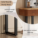 TREXM Solid Wood Entryway Table with Fluted Design, Retro Minimalist Console Table with Storage, Narrow Sofa Table with Metal Legs for Entryway Hallway Living Room(Natural+Black)