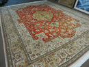 Vintage Persian Tabriz Rug 9x12, Tabatabaie Rug 9x12 Carpet, Handmade Hand Knotted Wool Area Rug, Tomato Red Beige, Medallion Rug, Floral