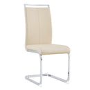 Modern Dining Chairs, PU Faux Leather High Back Upholstered Side Chair with Silver C-shaped Tube Chrome Metal Legs for Dining Room Kitchen Vanity Patio Club Guest Office Chair (Set of 4 (Beige+PU)