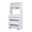 TOPMAX Compact 33.5x15.7x69inch Buffet with Hutch and Foldable Dining Table, Multifunctional Cupboard with Storage Shelf and Side Hooks for Small Places,Studio, Apartment, Natural