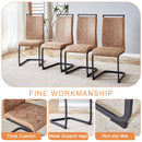 Table and chair set.A minimalist retro rectangular dining table with a textured top and black metal legs.Paired With 6 Brown technology fabric chairs with Featuring arched black legs.