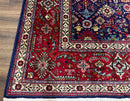 Large Persian Tabriz Rug 10x16, Navy Blue and Red, Allover Pattern, Vintage Hand Knotted Wool Carpet