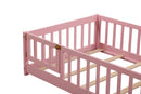 Twin size Floor Platform Bed with Fence and Door ,Pink
