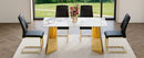 Table and chair set.63'x31.5x30' Luxurious Pandora patterned Sintered Stone Tabletop with Golden Stainless Steel Butterfly Legs.Paried With 4 Black High-quality PU Chairs With Arched Metal Legs.