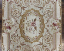 Aubusson Needlepoint Rug 4x5 ft, Beige and Tan, Aubusson Savonnerie Vintage Carpet, Handwoven Handmade Wool Rug, European Design Floral Rose
