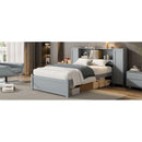Twin Size Platform Bed with Storage Headboard and Lockers, Gray