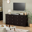 Brown Six Drawer Dresser And TV Stand Wide Wood Chest