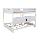 Queen Over Queen Bunk Bed with Built-in Storage Cabinets,Charging Station,Ladder,Safety Guardrails,Solid Pine Wood Bunk Bed,White