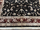 Sino Persian Rug 9x12, High Quality Oriental Carpet, Black and Maroon, Wool and Silk, Allover Floral Pattern, Hand Knotted, Vintage Rug Nice