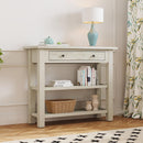 Retro Console Table with Drawer and Two Sturdy Shelves for Entryway, Living Room (Gray Wash)